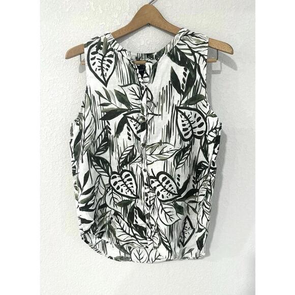 Tahari White and Green Floral Sleeveless Button Up Shirt Women's Size M - Picture 2 of 9
